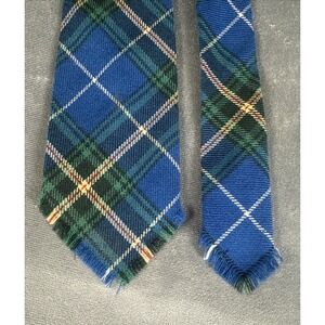 Bonda Nova Scotia Tartan Wool Necktie Scottish Plaid Fringe Blue Green 56" x 3"